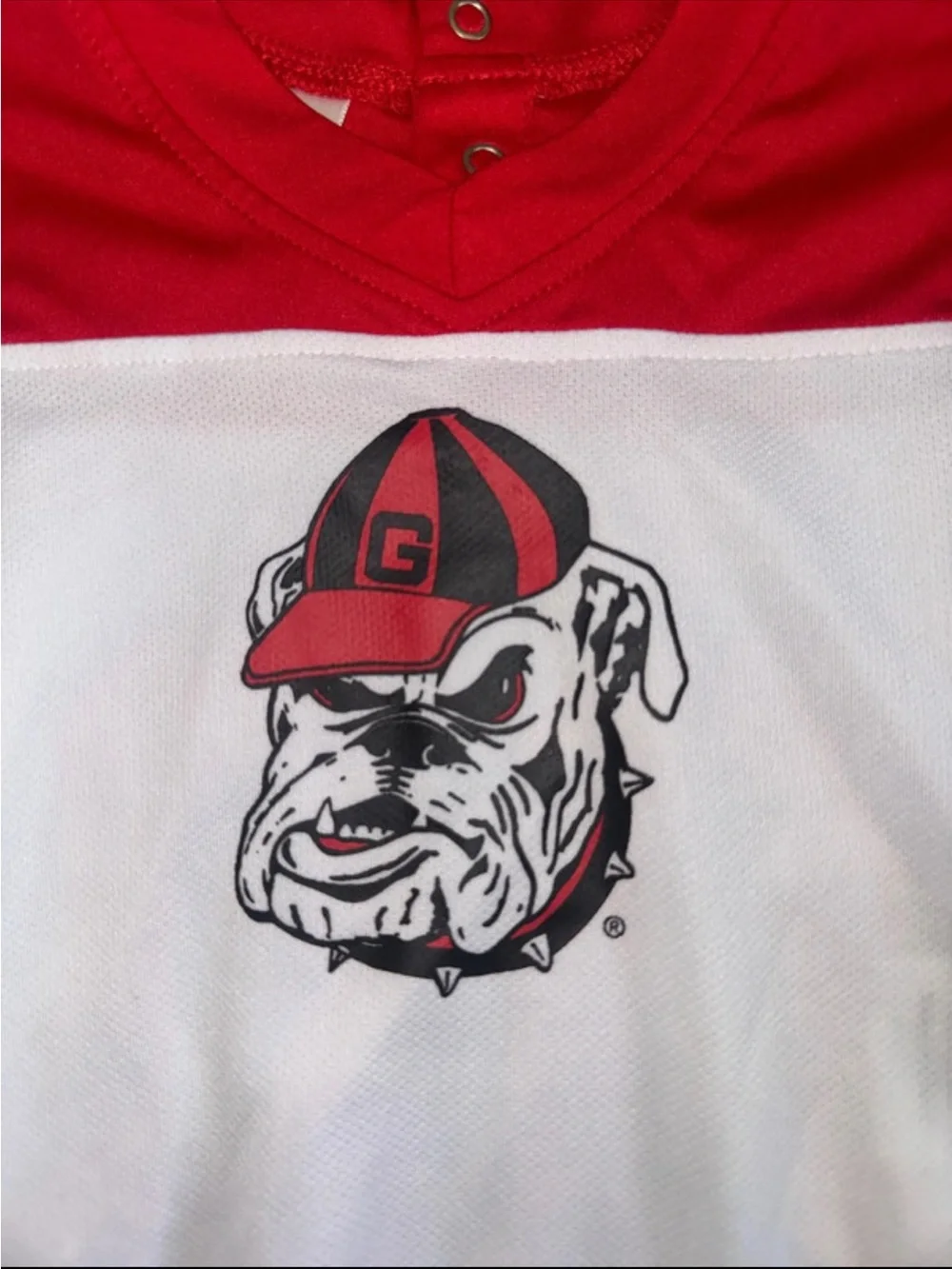 Georgia Boot Red and White Bulldog Graphic Baby One-Piece